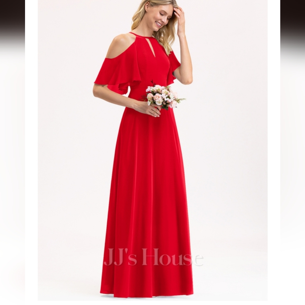 JJs House A-line Cold Shoulder Floor-Length Chiffon Bridesmaid Dress #206455 - Picture 8 of 10